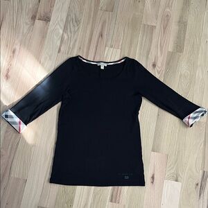 Burberry Black Long Sleeve Tee with Check Cuffs Sz L